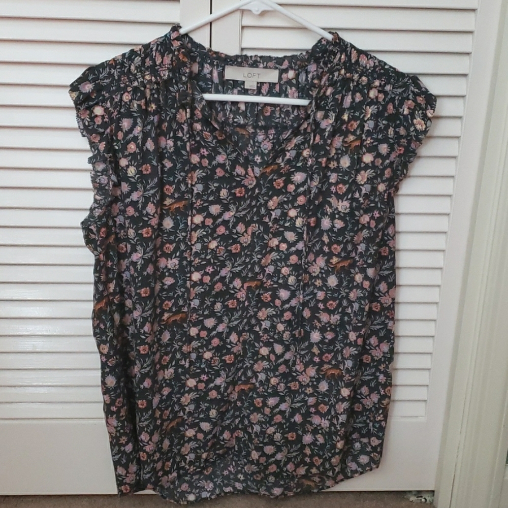 Loft Leopard Blouse with Ruffle Sleeves